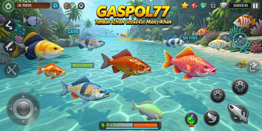 Screenshot gameplay GASPOL77 menampilkan aksi menembak ikan yang cepat.