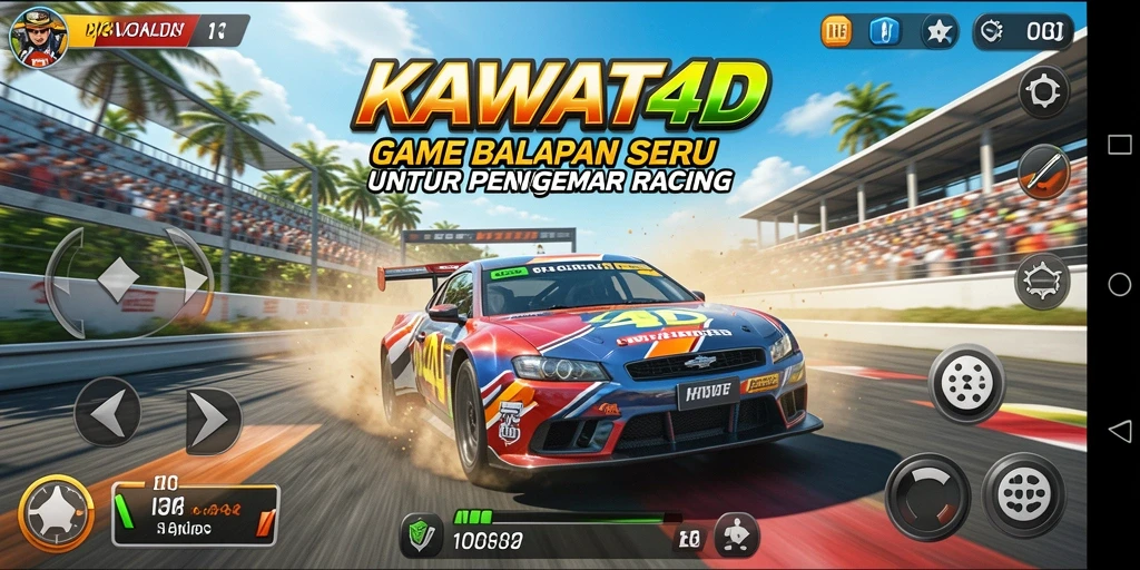Tampilan gameplay KAWAT4D yang penuh aksi balapan.