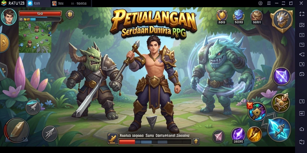 Tampilan gameplay menampilkan pertarungan epik dalam dunia fantasi.